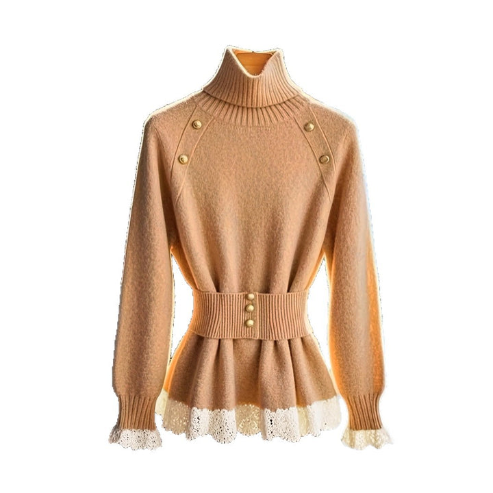 Lune London Elegant knitted sweater for women with high collar and decorative button details