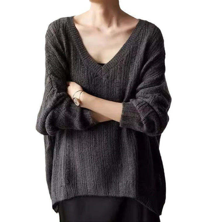 Pull en tricot épais pour femme avec col en V décontracté et structure tendance Chic & Stil