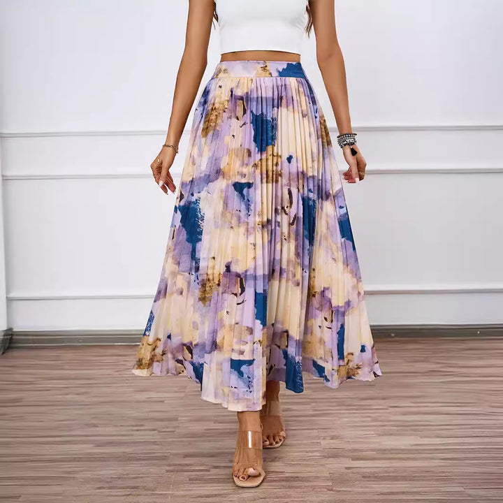 Women's pleated skirt with colorful watercolor pattern and elegant waist Lune London