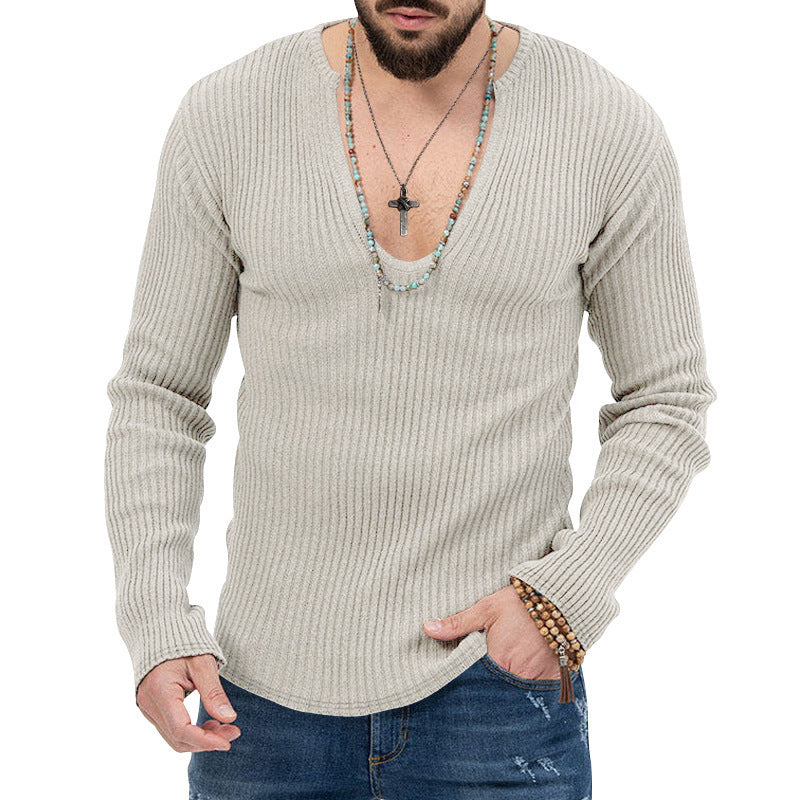 Men's fashionable V-neck sweater with structured ribbed design Lune London