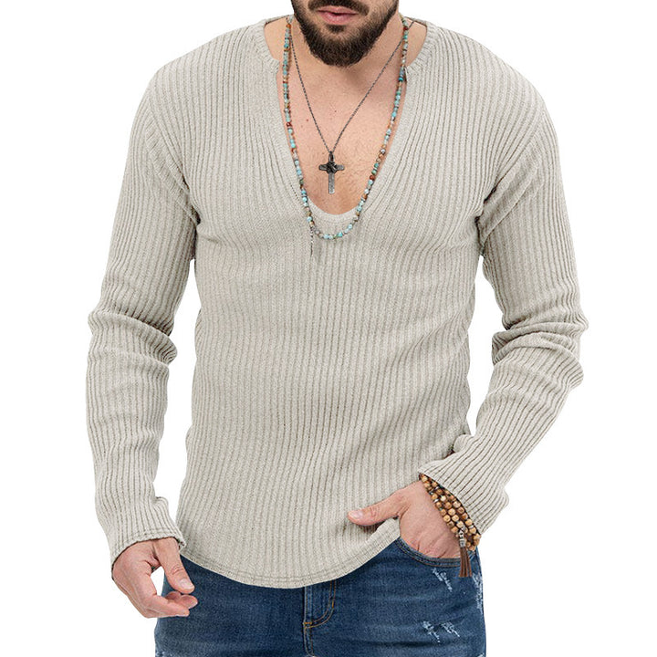Men's fashionable V-neck sweater with structured ribbed design Lune London