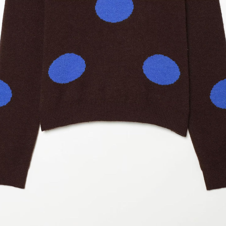 Women's fine knit round neck pullover with oversized dot pattern Amarae