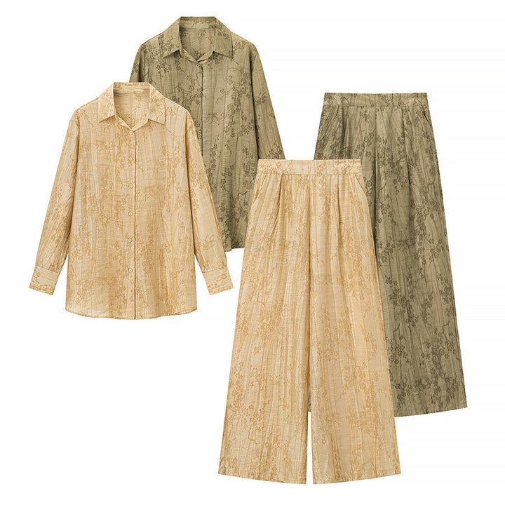 Women's Two-Piece Loungewear Set made of Light Viscose with Shirt Blouse and Wide Pleated Culottes Amarae