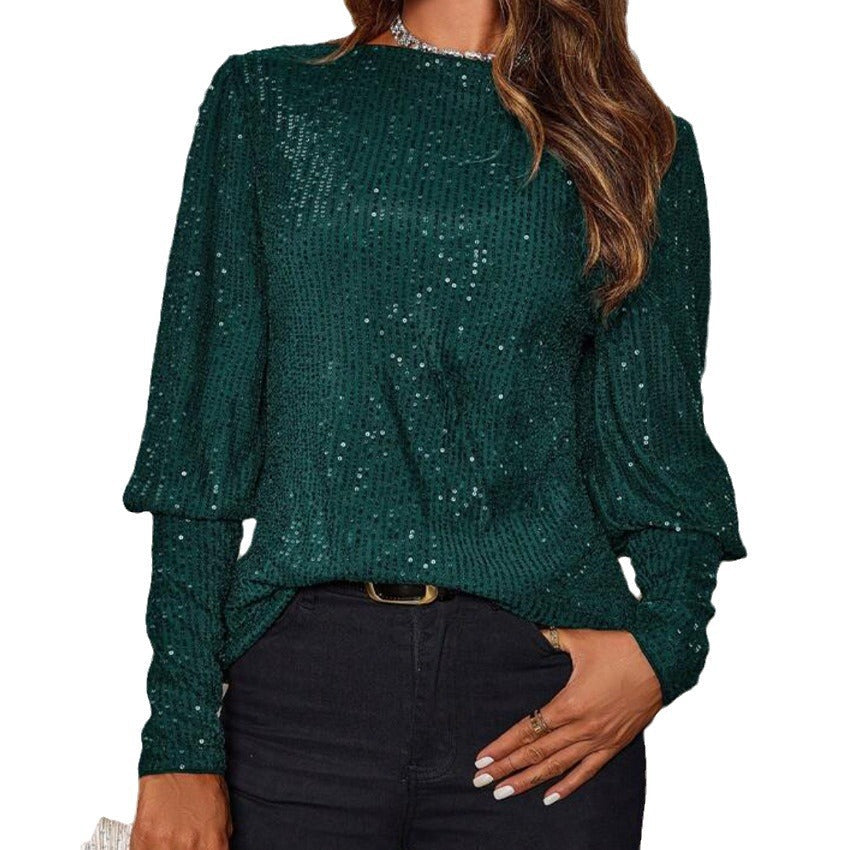Ladies Glittering Long Sleeve Shirt with Textured Design Chic Und Stil