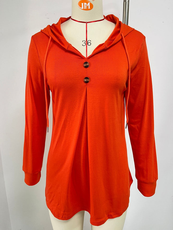 Ladies Viscose Hoodie with button placket and asymmetrical hem Amarae