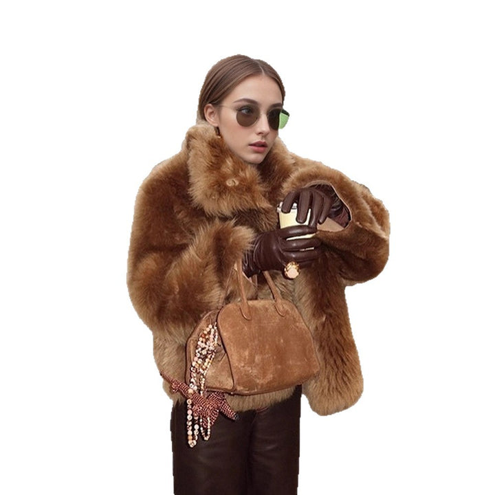 Women's short jacket in teddy style with voluminous shawl collar and soft faux fur texture Amarae