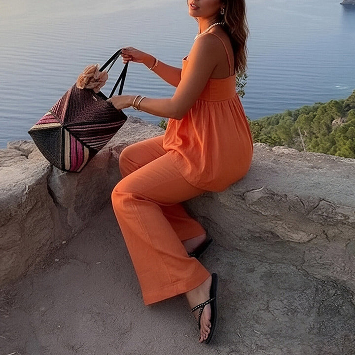 Ensemble décontracté pour femmes en deux pièces avec blouse aérienne et pantalons larges Chic & Stil