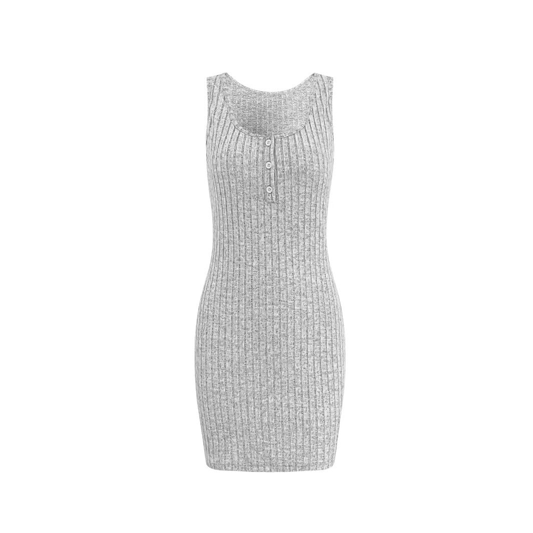 Knit dress for women with button detail and elegant midi cut Lune London