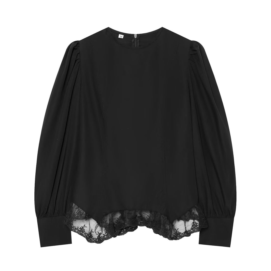 Women's blouse with volume sleeves and lace trim Amarae
