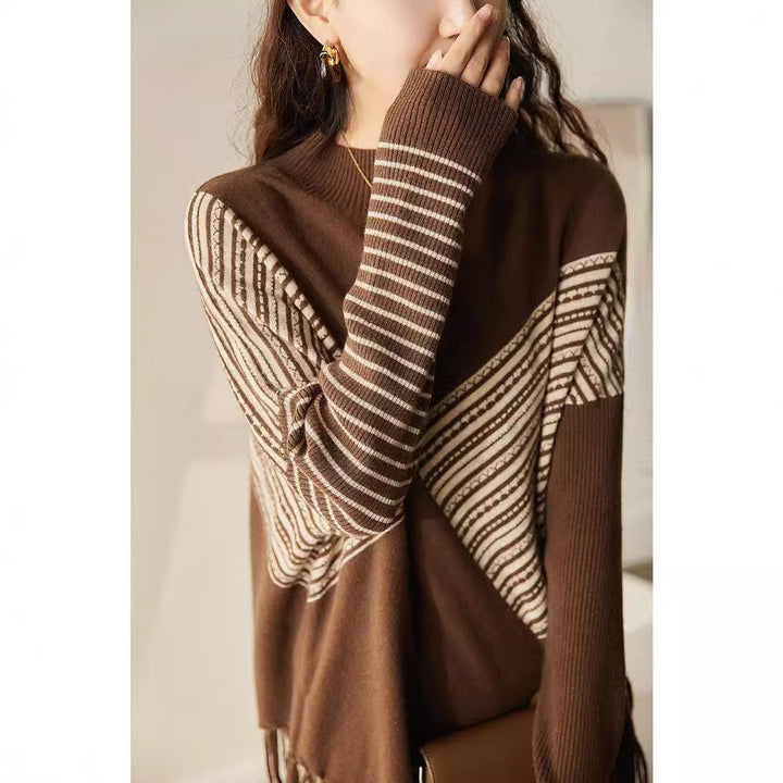 Pull en maille pour femmes avec motif géométrique et franges