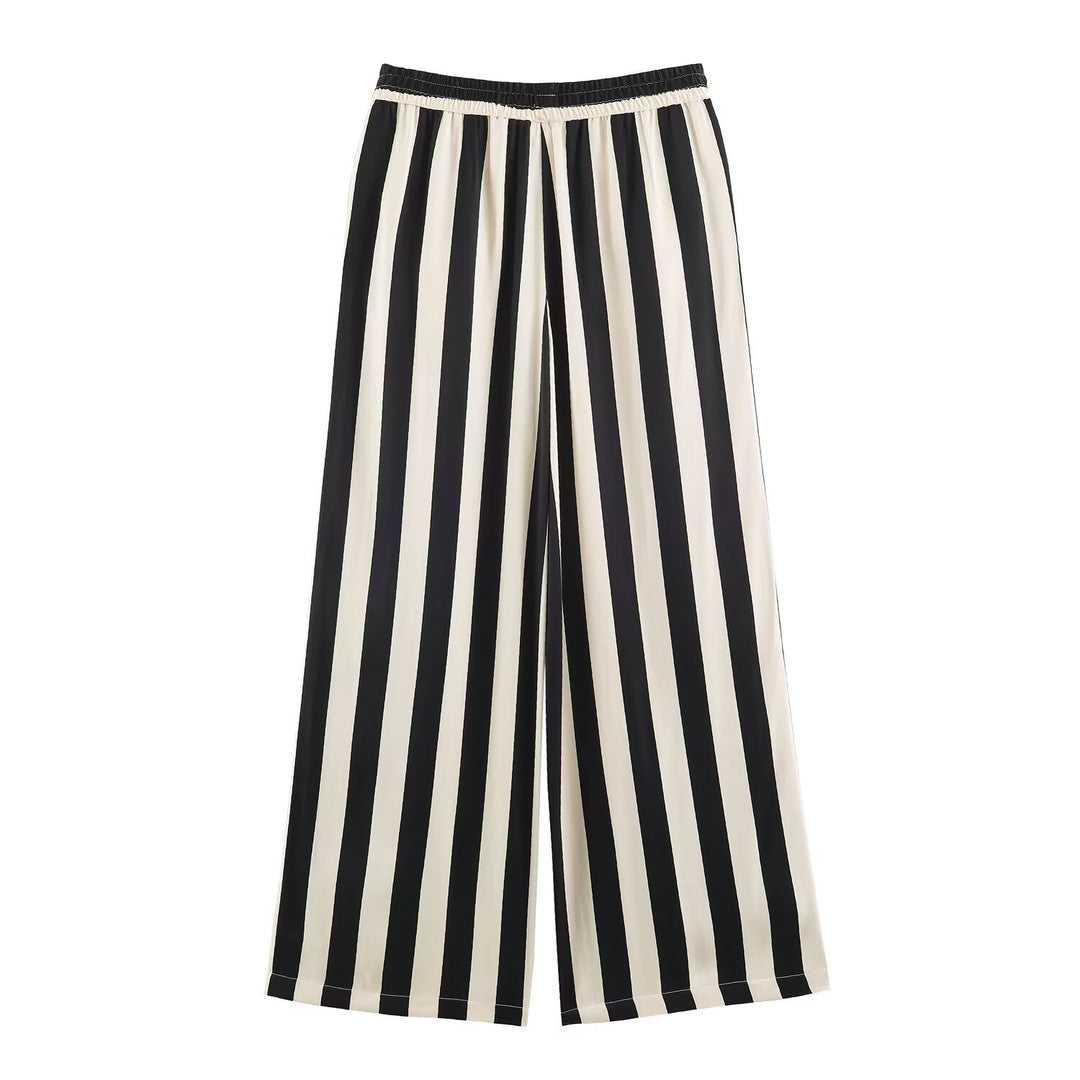 Women's Wide Palazzo Pants with Vertical Stripes and Elastic Waist Amarae