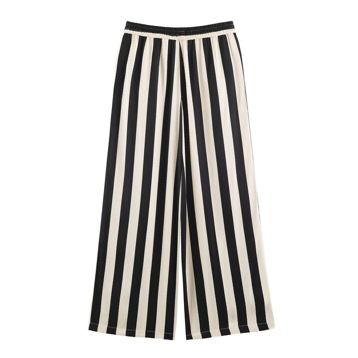 Women's Wide Palazzo Pants with Vertical Stripes and Elastic Waist Amarae