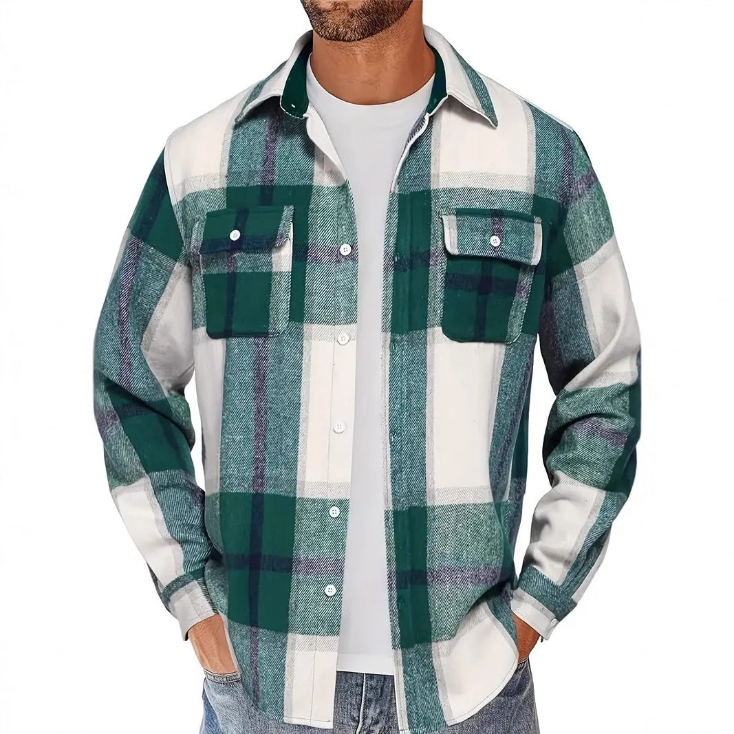 Men's flannel checkered shirt with double chest pockets Lune London
