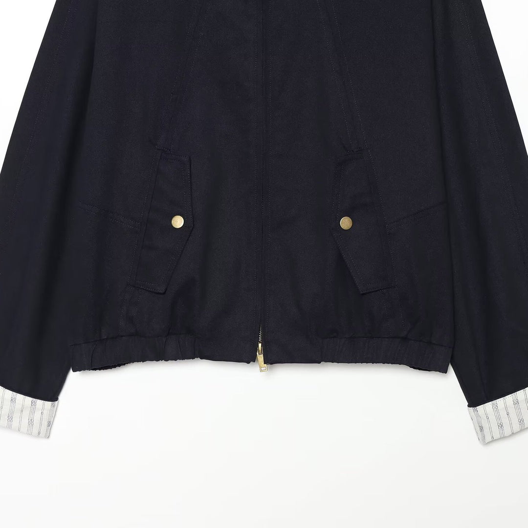 Women's Cropped Boxy Field Jacket with Stand-Up Collar, Patch Pockets and Golden Details Amarae