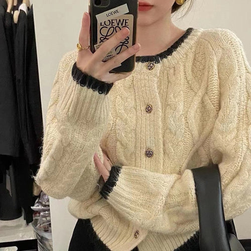 Comfortable cardigan for women with elegant textured pattern and contrasting edges Amarae