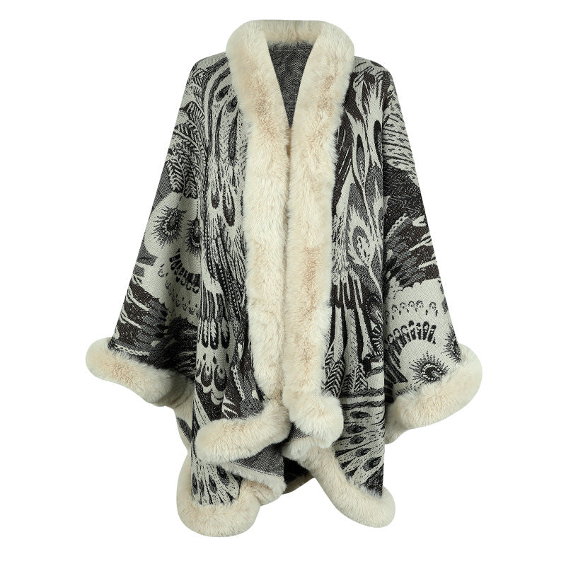 Ladies luxurious poncho with thermal protection in decorative fleece Lune London