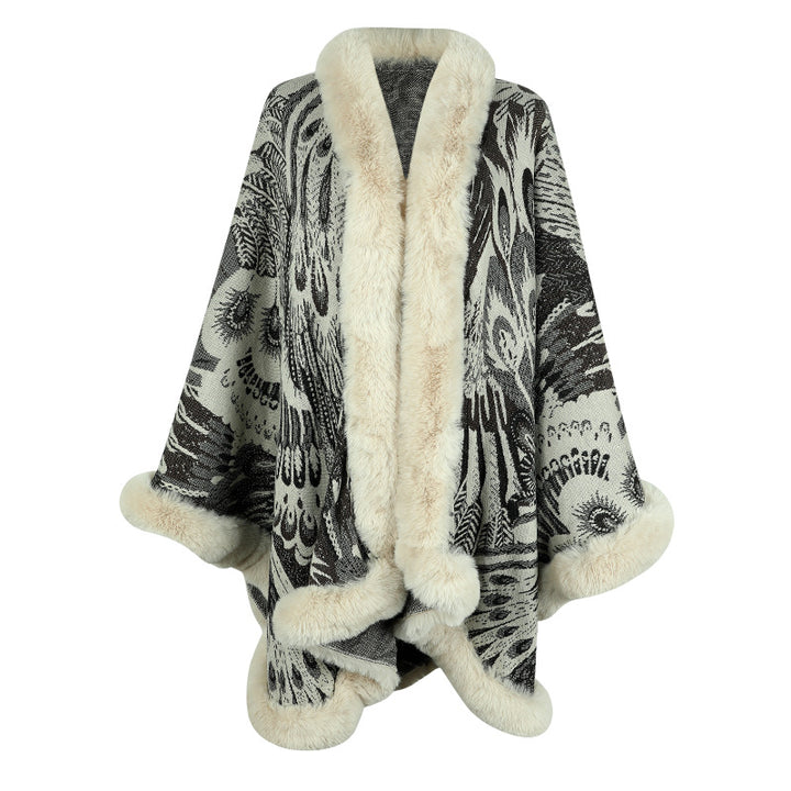 Ladies luxurious poncho with thermal protection in decorative fleece Lune London