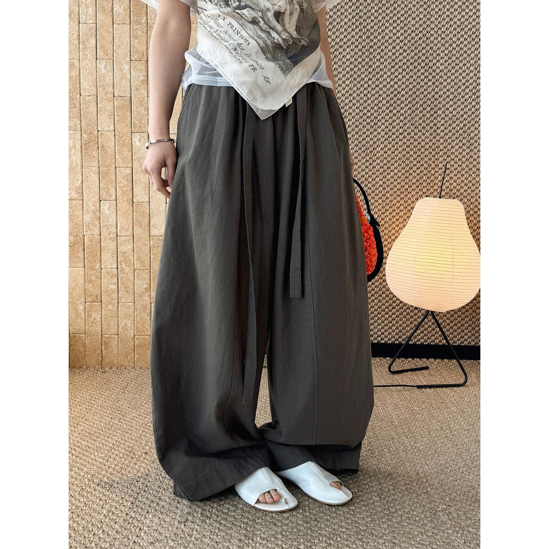 Women's Wide High-Waist Linen-Look Culotte Pants with Drawstring and Flowing Silhouette Amarae