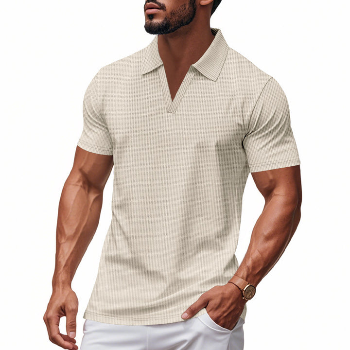 Men's Short Sleeve Henley T-Shirt with Textured Design and Modern V-Neck Lune London