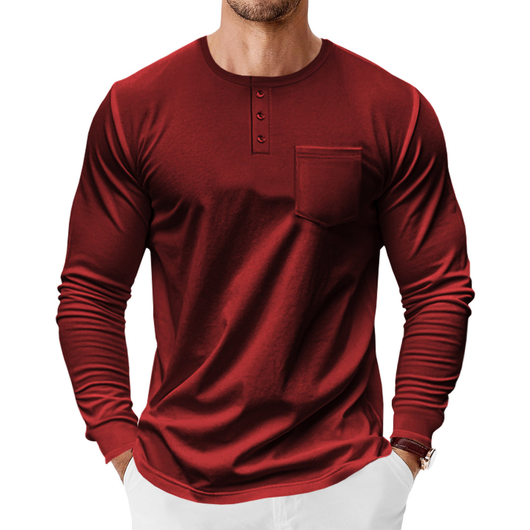 Men's long sleeve Henley shirt with practical chest pocket and trendy button details Lune London