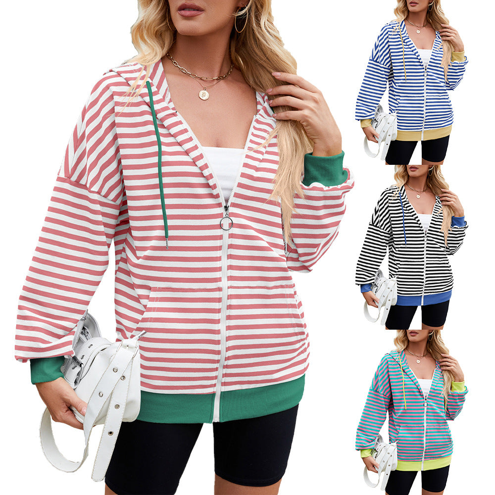 Casual hoodie for women with trendy stripes and practical pockets Lune London