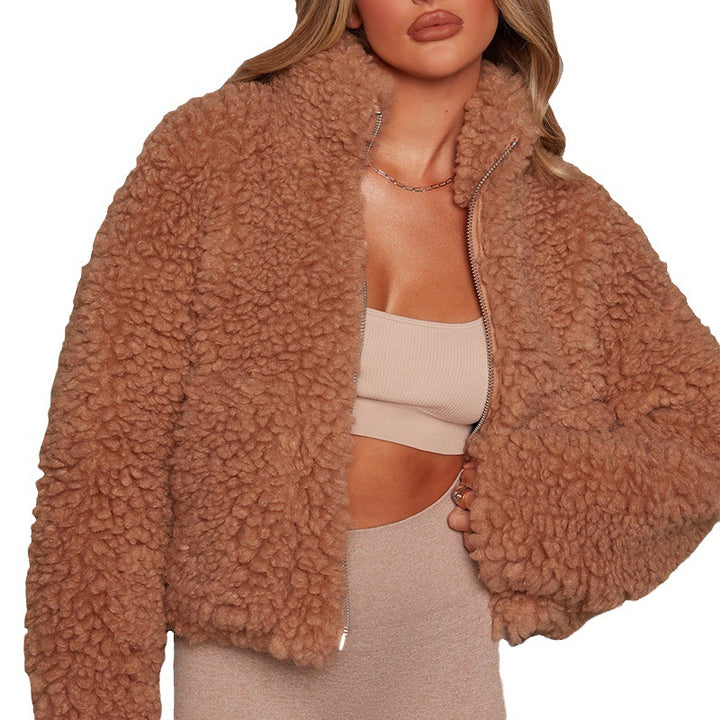 Warm fleece jacket for women with high collar and zipper Lune London