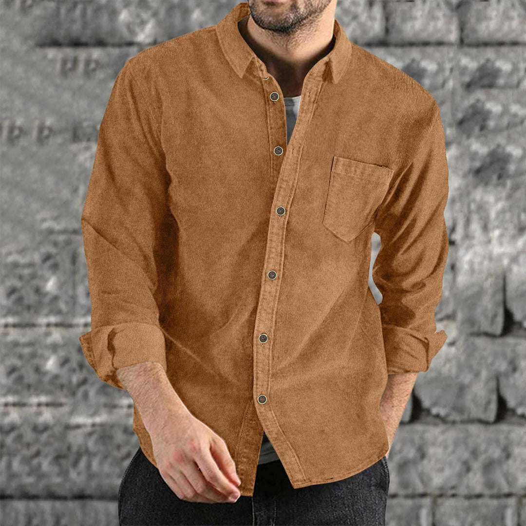 Men's Elegant Cord Shirt with Practical Chest Pocket Amarae
