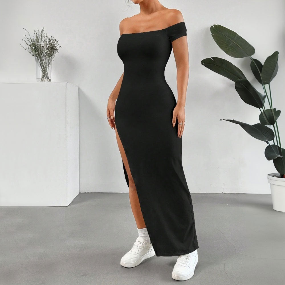 Robe maxi femme avec découpe épaule dénudée et fente haute Chic & Stil
