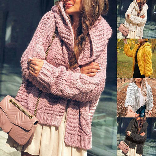 Oversized chunky knit jacket for women with shawl collar and large pockets Amarae