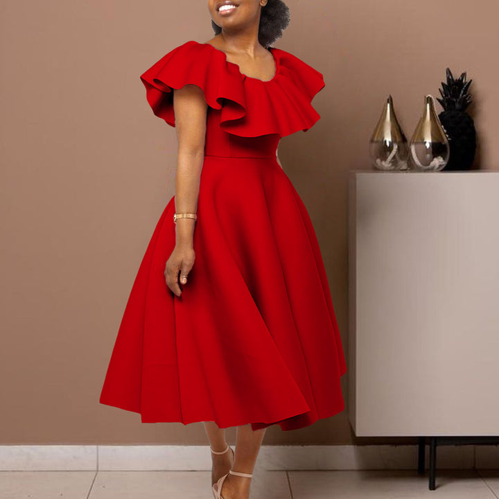Maxi dress for women with a voluminous collar and a fluid skirt Lune London