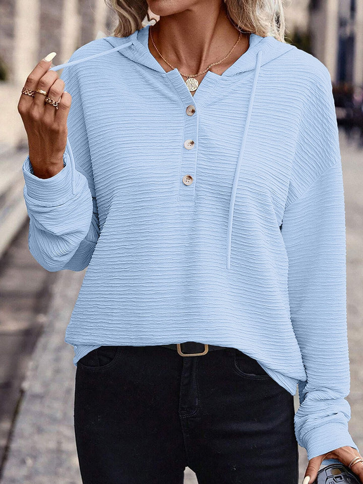 Hooded T-shirt for women with button placket and textured surface Lune London