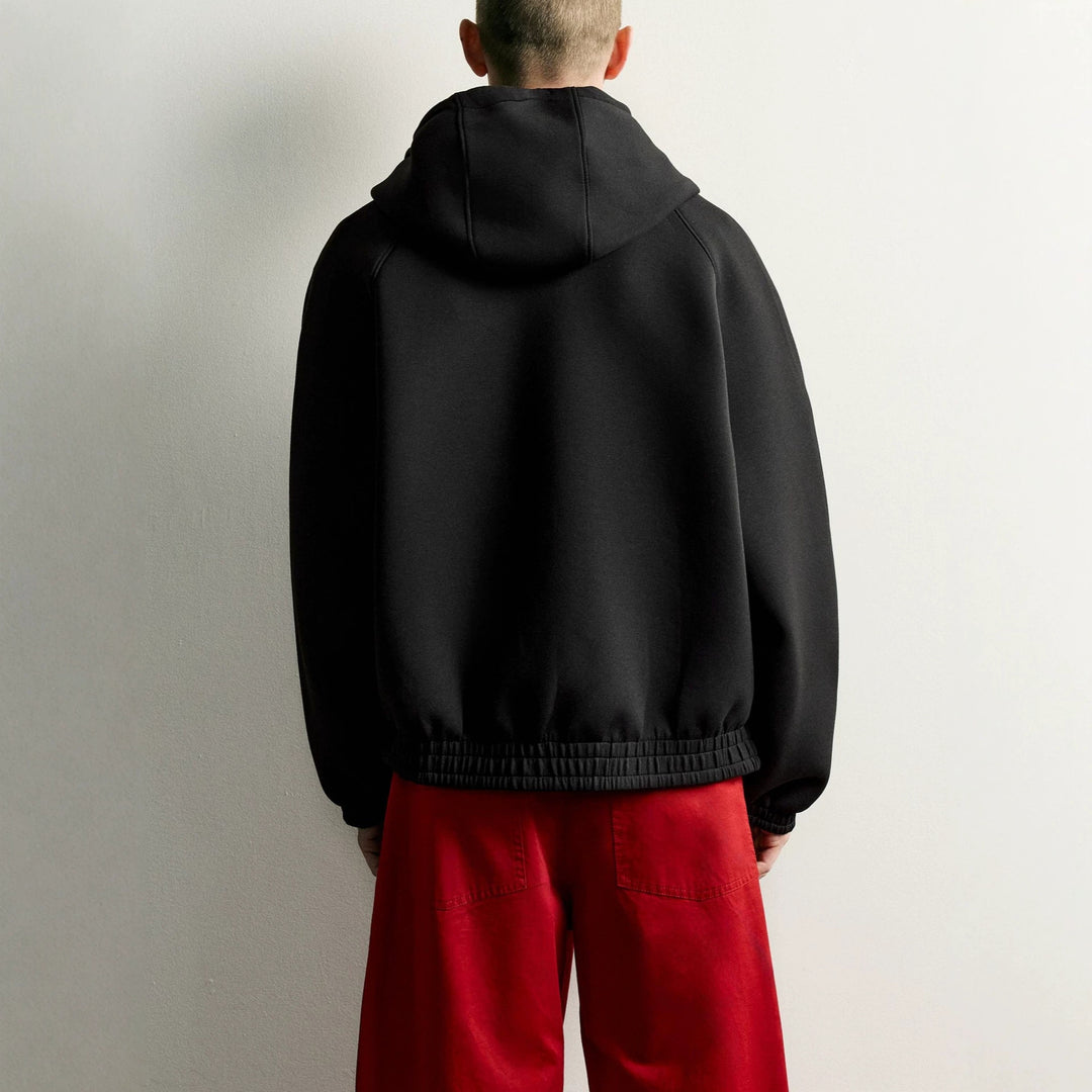 Men's Boxy Hoodie Jacket with Padded Texture and Checkered Lined Hood Amarae