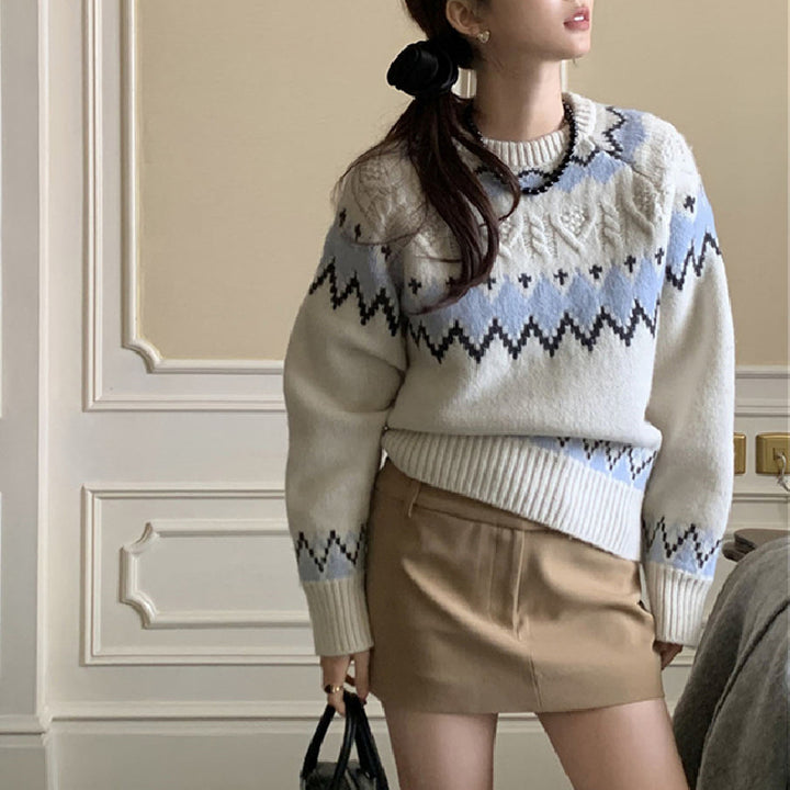Pull en maille à motifs pour femmes avec col rond et coupe confortable Chic & Stil