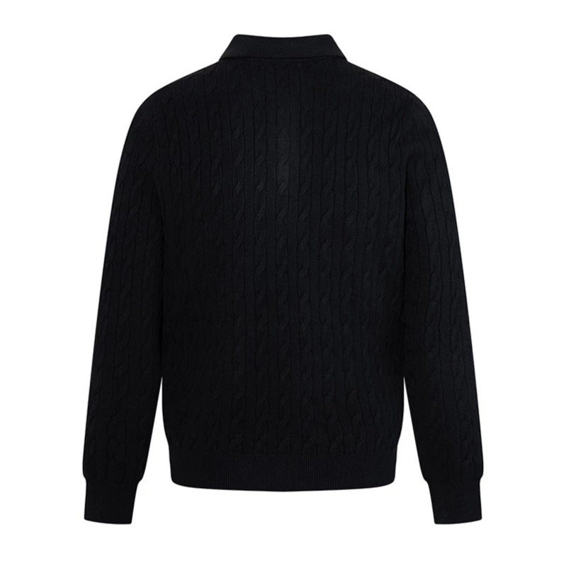Men's knit polo with cable knit pattern, shirt collar and button placket Amarae