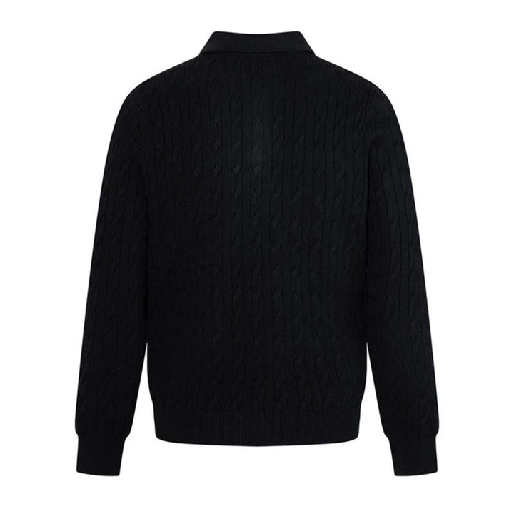 Men's knit polo with cable knit pattern, shirt collar and button placket Amarae