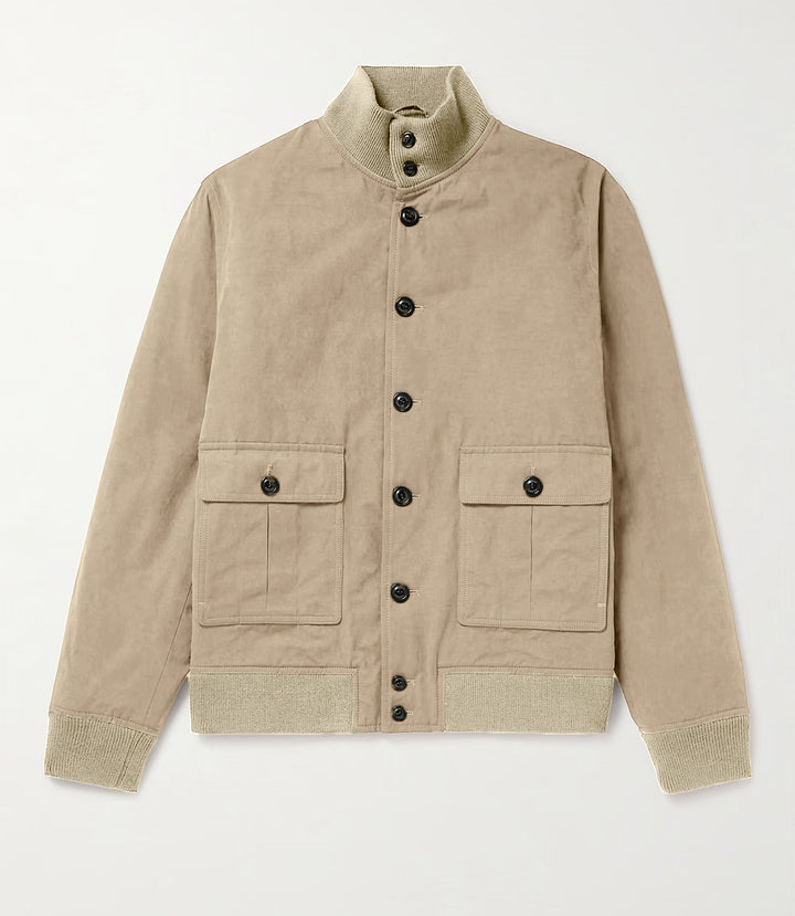 Trendy transitional jacket for men with high collar and patch pockets Lune London