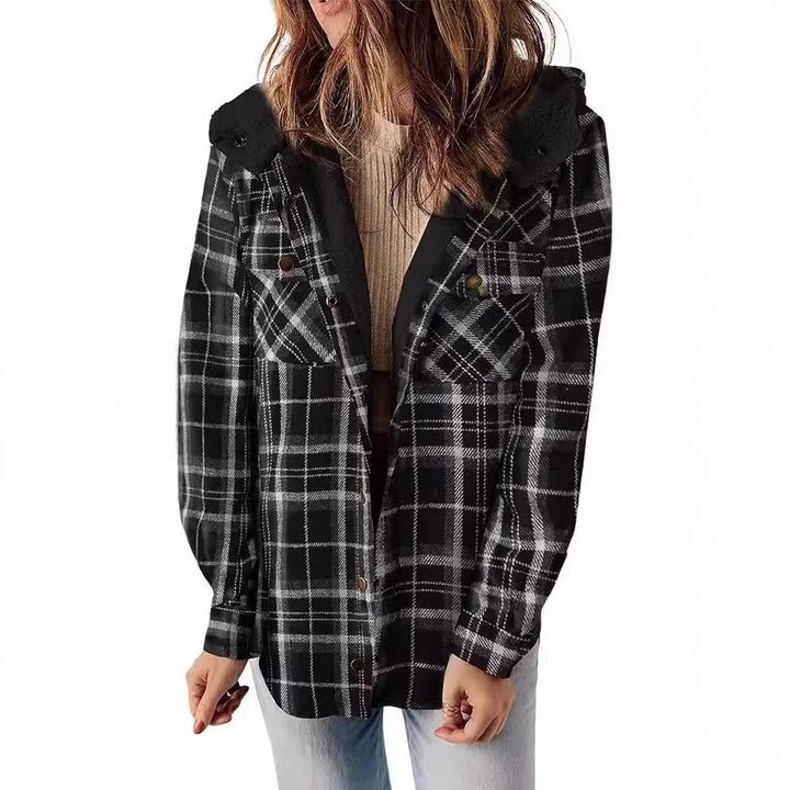Women Flannel Checkered Jacket with Cozy Lining Amarae