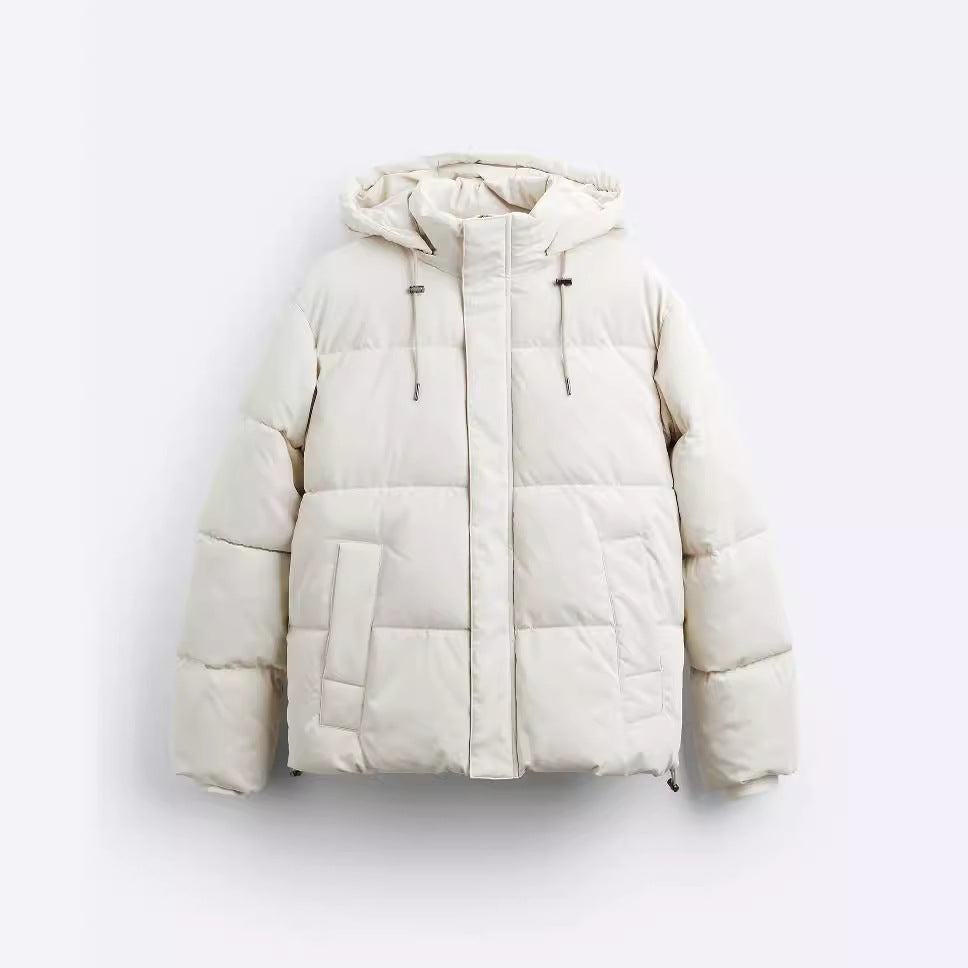 Men's short-cut padded hooded jacket with drawstring and concealed zip front Amarae