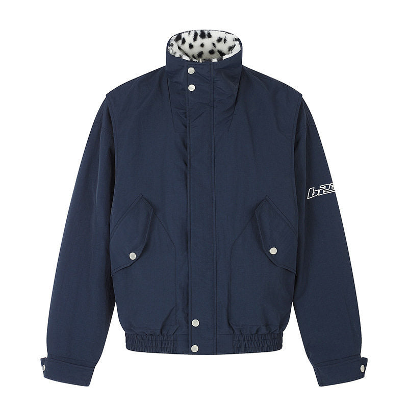 Women's Padded Blouson Jacket with Stand-Up Collar and Leopard Lining Amarae