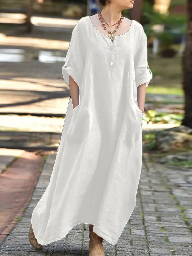 Long dress for women with button details and practical pockets Lune London