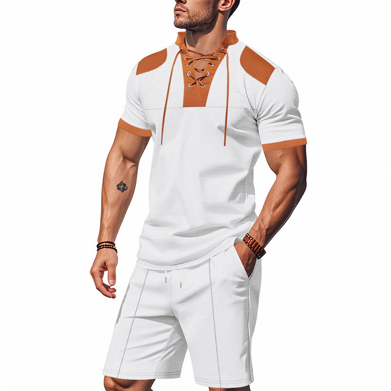 Men's polo shirt with a unique lacing design and matching shorts Lune London