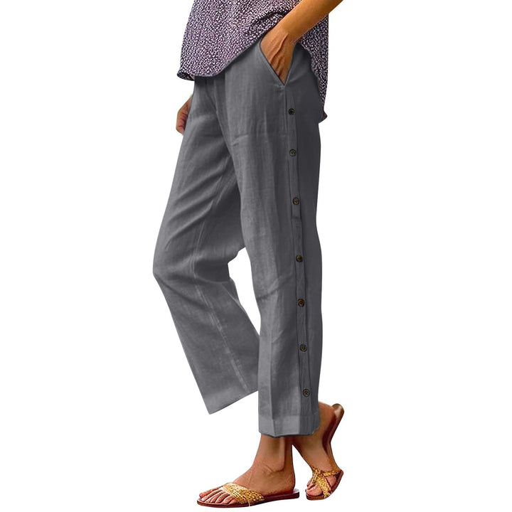 Comfortable linen pants for women with button details Lune London