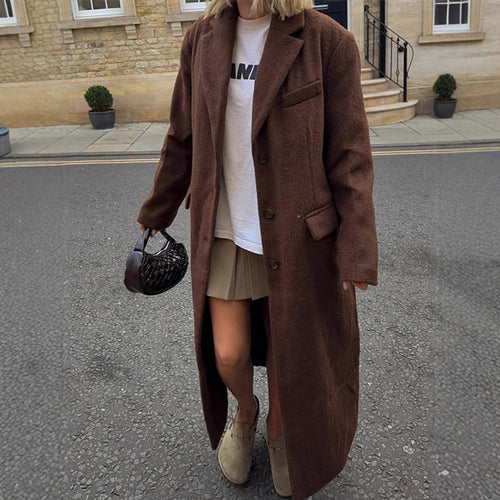 Women's Maxi Long Boxy Coat made of Teddy Faux Fur with Notched Collar and Pockets Amarae