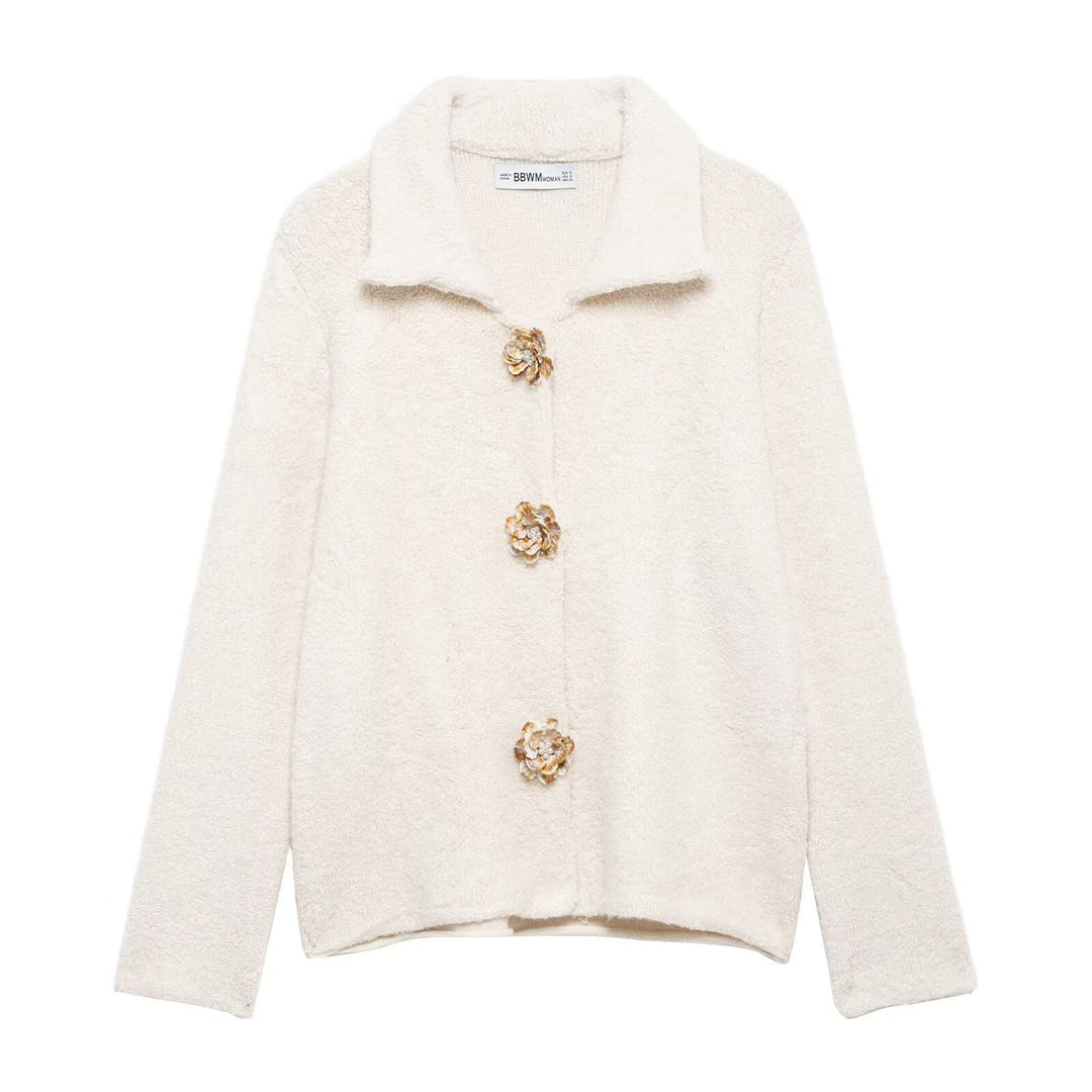Ladies plush coat with decorative buttons Lune London
