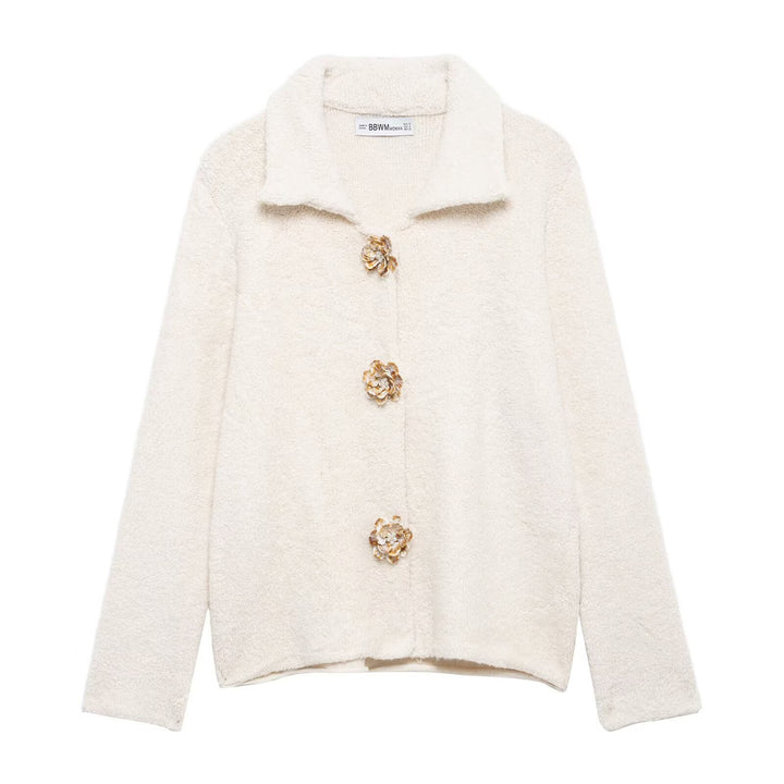 Ladies plush coat with decorative buttons Lune London