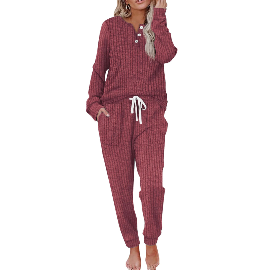 Ladies Comfortable Loungewear Set with Elastic Waist and Button Details Lune London