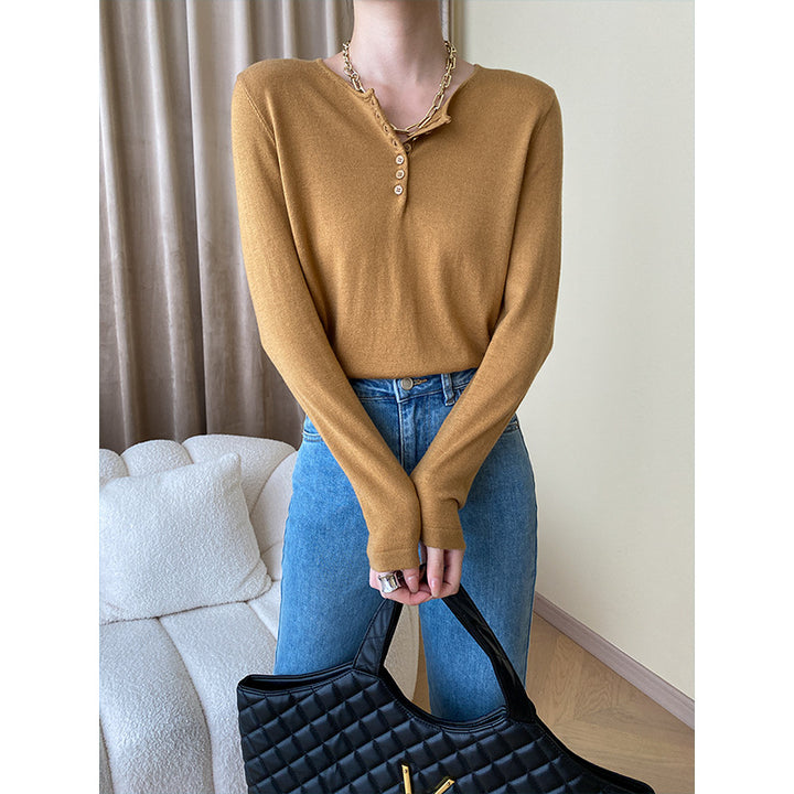 Ladies Long Sleeve Henley Top Chic & Stil