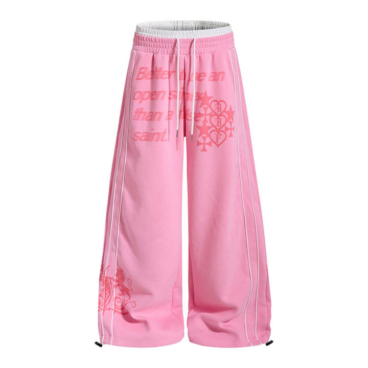 Women Wide Palazzo Training Pants with Elastic Waistband, Drawstring and Contrast Piping Amarae
