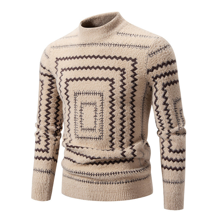 Lune London geometric pattern high collar knit sweater for women