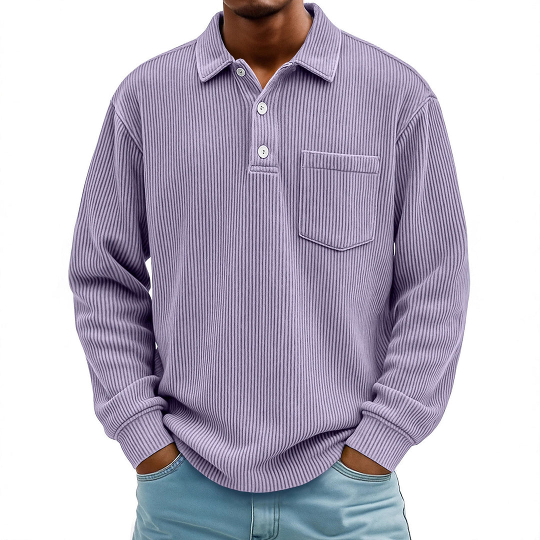 Men's Long Sleeve Casual Polo in Textured Fabric Lune London